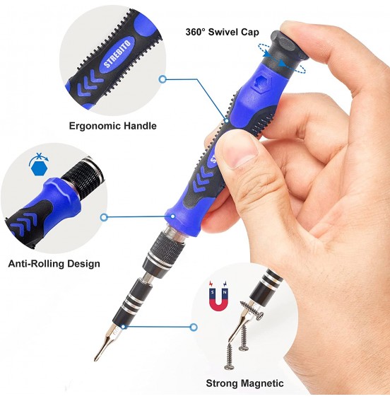 STREBITO Precision Screwdriver Set 124-Piece Electronics Tool Kit with 101 Bits Magnetic Screwdriver Set for Computer, Laptop, Cell Phone, PC, MacBook, iPhone, Nintendo Switch, PS4, PS5, Xbox Repair STREBITO Precision Screwdriver Set 124-Piece Electronics Tool Kit with 101 Bits Magnetic Screwdriver Set for Computer, Laptop, Cell Phone, PC, MacBook, iPhone, Nintendo Switch, PS4, PS5, Xbox Repair